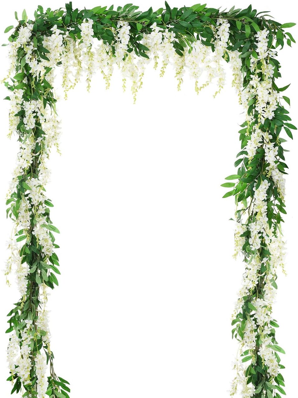 2Pcs 6ft Artificial Wisteria Garland - Hanging Floral Vine for Home, Garden, Outdoor Weddings, Arch & Floral Decor (White)